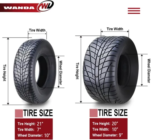 Vista 4 de WANDA - Juego de 4 neumáticos de alta velocidad 21x7-10 & 20x10-9 para Yamaha Raptor 350 660 700 ATV