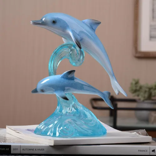 Vista 7 de HAUCOZE Figura decorativa de delfín, estatua de océano, escultura de arte moderno, regalo para el hogar, estantería, sala de estar, oficina
