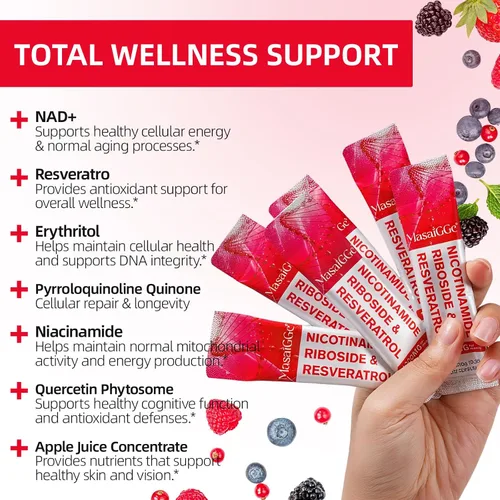Vista 7 de NAD 1000mg líquido 30 paquetes, suplemento líquido NAD, suplementos NAD para mujeres, ribósido de nicotinamida y resveratrol premium, aumenta