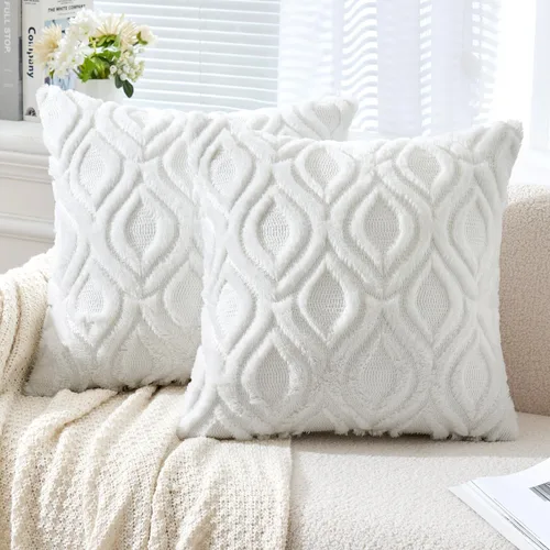 Vista 19 de MIULEE - Juego de 2 fundas de almohada de lana sintética suave y afelpada, fundas decorativas de estilo bohemio para sofá, sala de estar, cama, 16 x