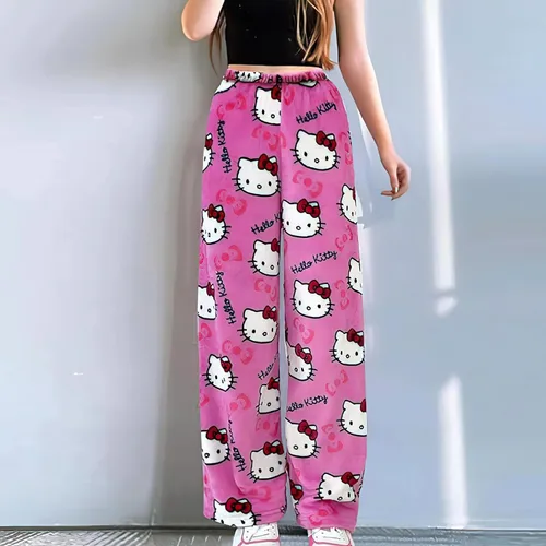 Vista 3 de Pijamas de anime de Halloween para mujeres y niñas, dibujos animados de gato, todos los personajes, franela, pantalones de pijama para dormir