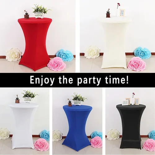 Vista 5 de Paquete de 2 manteles de cóctel de elastano de 24 x 43 pulgadas, redondos, ajustables, para bodas, banquetes, eventos, fiestas