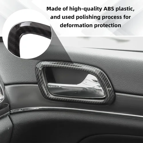 Vista 4 de Kit de anillo de ajuste de cubierta de manija de puerta interior de fibra de carbono, 4 piezas para Jeep Grand Cherokee 2011-2019