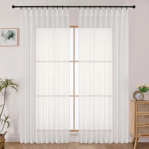 Vista 30 de OWENIE - Cortinas semitraslúcidas con plisado de pellizco blanco de 96 pulgadas de largo para dormitorio y sala de estar, cortinas modernas de aire