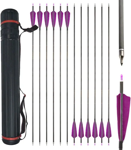 Vista 10 de 6/12 flechas de carbono de tiro con arco de 34 pulgadas, 400 flechas compuestas de caza con plumas de pavo de 4 pulgadas, flecha de práctica