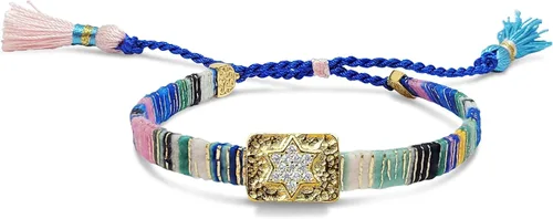 Vista 10 de Alef Bet by Paula Pulsera de la amistad de macramé en tonos azules con dije de estrella judía de David chapada en oro Plateado