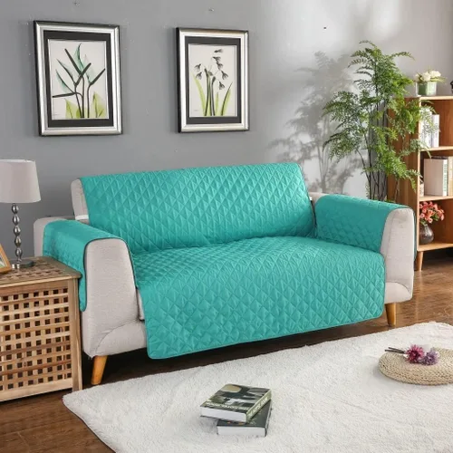 Vista 8 de Fundas para sofá reversible de 3 y 2 plazas, fundas acolchadas para sofá con correas elásticas ajustables, protectores de sofá impermeables contra