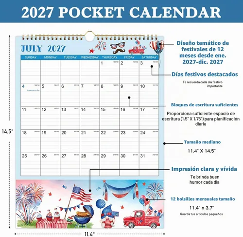 Vista 3 de Calendario de pared 2027 - 11.4 x 14.5 pulgadas, 12 meses desde enero