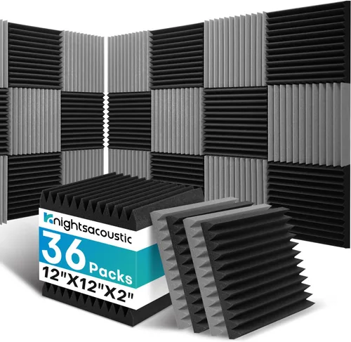 Vista 9 de Paquete de 8 paneles acústicos de pared, paneles de espuma a prueba de sonido con patrón de madera para paredes, paneles acústicos decorativos