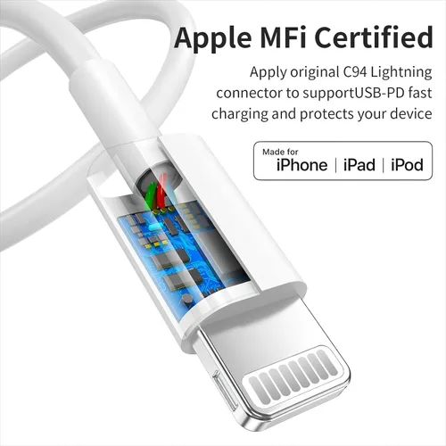 Vista 2 de Cable USB C a Lightning, paquete de 5 unidades de 6 pies [certificado Apple MFi] Cargador rápido para iPhone de carga rápida tipo C a cable
