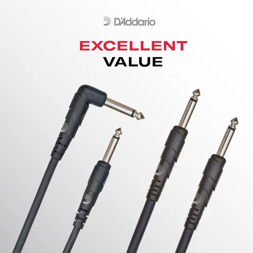 Vista 2 de D'Addario Cable para Guitarra - Cable de Guitarra - 1/4 Pulgada Macho a Macho - Serie Classic - 10 Pies/3.05 Metros - Extremo Recto/Ángulo Derecho