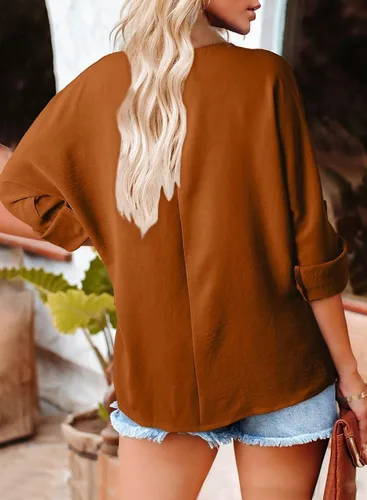 Vista 2 de Astylish Blusas y tops elegantes con botones y mangas enrollables, blusa de gasa para mujer