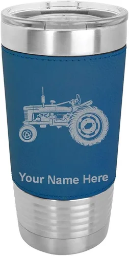 Vista 15 de LaserGram Vaso aislado al vacío de 20 onzas, Old Farm Tractor, grabado personalizado incluido (piel sintética, estilo béisbol) Engraved Gift, Faux