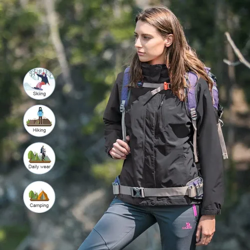 Vista 11 de CAMEL CROWN Chaqueta de esquí impermeable 3 en 1 para mujer, abrigo de invierno rompevientos, chaquetas de snowboard para lluvia, nieve, senderismo