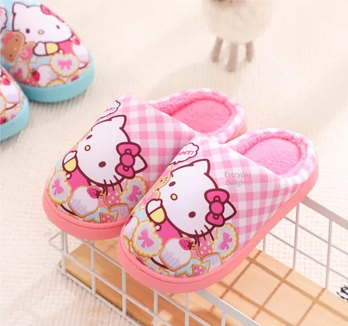 Vista 2 de Sanrio Hello Kitty - Zapatillas de peluche para niñas y niños dulces color rosa