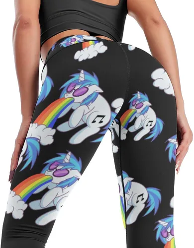 Vista 4 de Rainbow Vomiting Unicorn Workout Leggings for Women High Waisted Tummy Control Yoga Pants