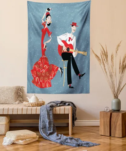 Vista 43 de Lunarable Tapiz japonés, Geisha joven en kimono con maquillaje oriental tradicional de Sakura, decoración de tela para colgar en la pared