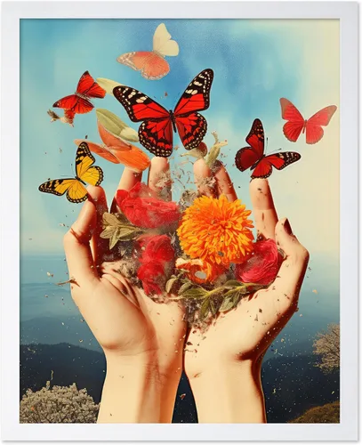 Vista 19 de Poster Master Póster de retrato de mujer, estampado de mariposa retro, arte de collage, arte femenino, arte femenino, arte moderno, arte floral
