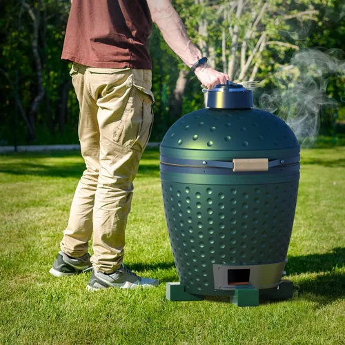 Vista 5 de Kamado Joe Classic Big Joe Primo, Dracarys Charcoal Grills - 3 unidades, color verde