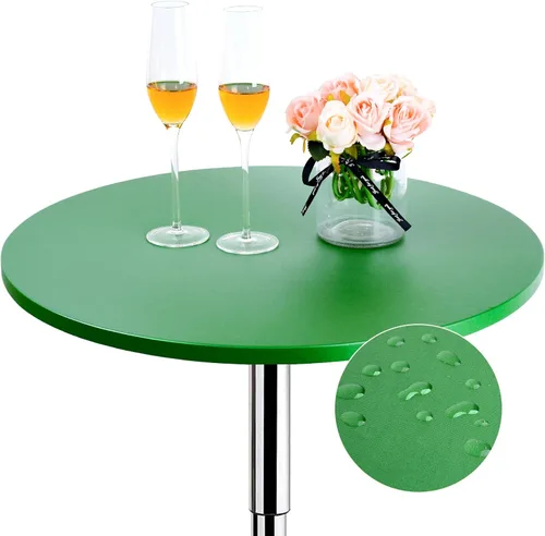 Vista 9 de JISEN Mantel elástico ajustable redondo de licra para cóctel con brillo metálico, cubierta de mesa con tapa de 61 cm, color dorado