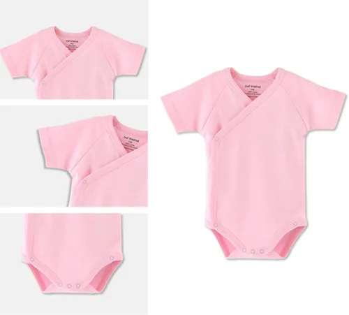 Vista 3 de Conjunto de ropa de kimono de manga corta para bebés y niñas de algodón a presión lateral para bebé