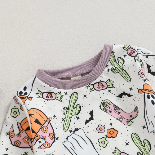 Vista 54 de YINGISFITM Conjunto de camisa de calabaza de Halloween para bebé, niña, niño, sudadera y pantalones para otoño e invierno