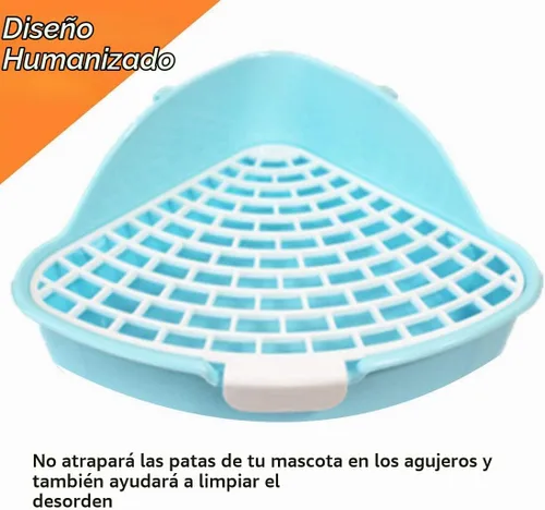 Vista 5 de Hamiledyi Caja de arena pequeña para conejo para jaula triangular, entrenador de orinal de esquina, conejo, inodoro, bandeja de plástico para Azul