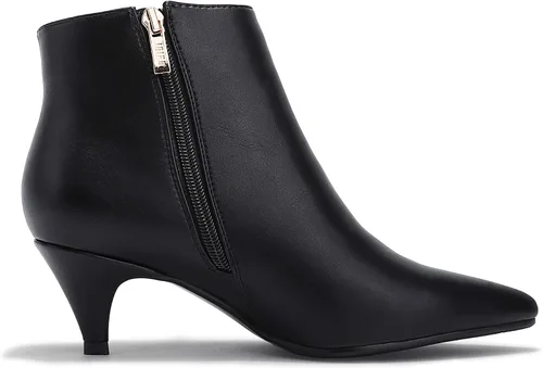 Vista 4 de IDIFU Botas de tacón bajo para mujer, botas de tobillo con punta puntiaguda, botas cortas para vestir, 5