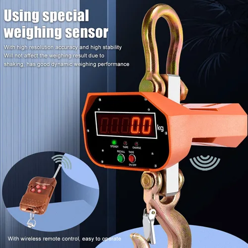 Vista 4 de Báscula industrial para grúa, 6,613.9 lbs, 6600 libras, báscula colgante con pantalla digital industrial resistente con control remoto, gancho