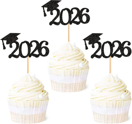 Vista 4 de 24 adornos para cupcakes de graduación 2026, selecciones de alimentos/aperitivos para fiesta de graduación, decoración de mini pasteles, adornos