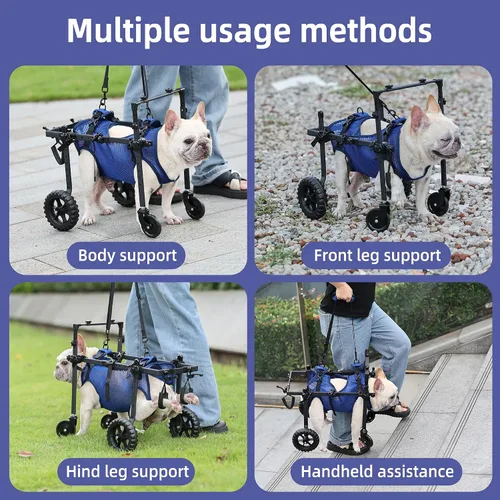 Vista 6 de ETIAL Carrito de silla de ruedas ajustable de 4 ruedas para perros discapacitados y mayores, arnés de elevación con 4 modos de uso, soporte