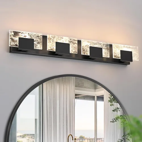 Vista 15 de Luz LED para Tocador de Baño: Accesorios de Iluminación Modernos de Acrílico en Dorado Cepillado de 16 pulgadas - 2 Luces Contemporáneas de Acabado