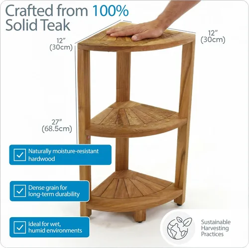 Vista 3 de AquaTeak Kai™ Petite - Soporte de almacenamiento de ducha de esquina de teca