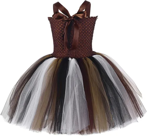 Vista 2 de Disfraz de fiesta temática de la selva para niñas pequeñas, vestido de tul + diadema de orejas + lazos + cola para sesión de fotos de Halloween
