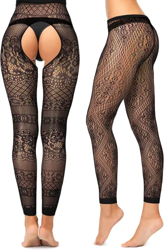 Vista 3 de Skylety 6 pares de medias de red para mujer, medias altas hasta el muslo, medias con tirantes para mujeres y niñas