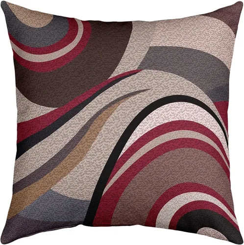 Vista 18 de Paquete de 4 fundas de almohada para exteriores, color rojo burdeos, juego de fundas de cojín geométricas cuadradas de color marrón y gris