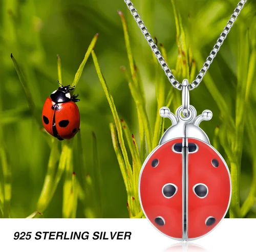 Vista 3 de Collar con medallón de mariquita que sostiene fotos de plata de ley 925 collar de mariquita regalo de joyería para mujeres y madres cumpleaños