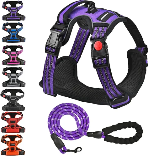 Vista 8 de Arnés para perro sin tirón y correa - Chaleco ajustable suave y acolchado, chaleco Oxford reflectante con asa de fácil control para perros pequeños