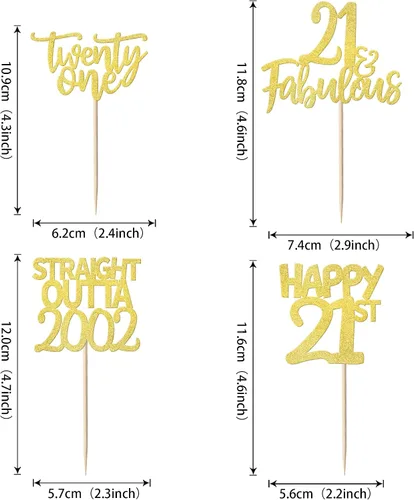 Vista 2 de Paquete de 24 adornos para cupcakes con purpurina de 21 años de 2002, decoraciones para pasteles de cumpleaños de 21 años, suministros de fiesta