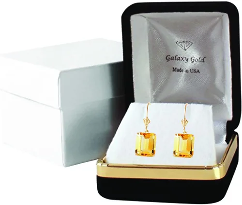 Vista 7 de Galaxy Gold GG Pendientes Leverback de Oro Amarillo de 14k con Citrino, Metal Gema, Citrino