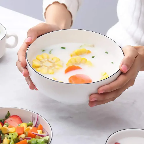 Vista 4 de Houlu Tazones de sopa de 40 onzas, cuencos de cereales, cuencos Pho, cuencos de ensalada, cuencos de porcelana blanca hueso, juego de 4, 7 pulgadas