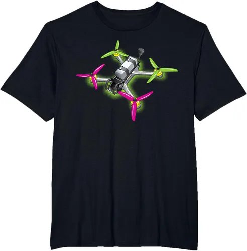 Vista 45 de Freestyle FPV Racing Drone Pilot Acro Quadcopter - Camiseta de sandía, Negro, S
