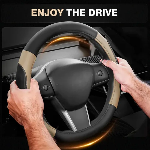 Vista 2 de Funda para volante de automóvil, fundas de cuero de microfibra con forro antideslizante, protector elástico transpirable para volante de automóvil