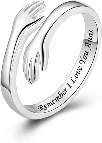 Vista 10 de Anillos de abrazo de plata esterlina S925 para mujeres, adolescentes y niñas, anillo ajustable para nieta, hija, esperanza, promesa, amistad, anillo