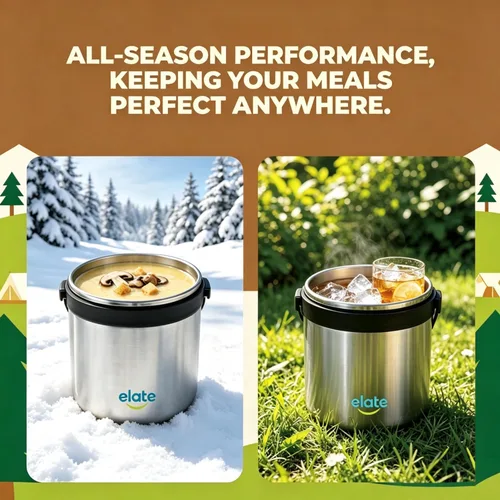 Vista 3 de Elate Tarro Térmico de Alimentos de 2 Cuartos para Comida Caliente 64oz Camp Crock de Acero Inoxidable con Aislamiento al Vacío, Recipiente