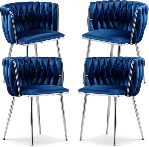 Vista 15 de Juego de 2 sillas de comedor de terciopelo, sillas laterales tapizadas tejidas con patas de metal negro, sillas decorativas modernas, sillas