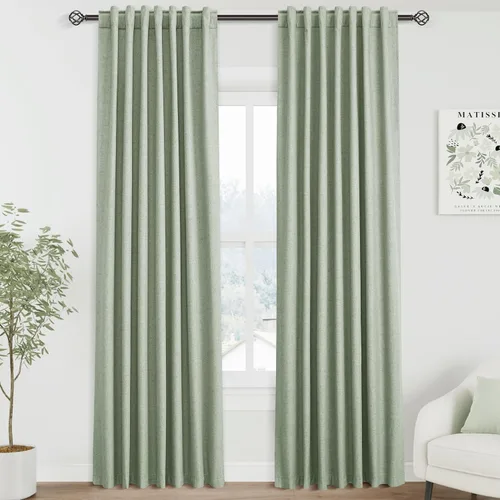Vista 37 de Nanspring Cortinas de lino 100% opacas para dormitorio, 96 pulgadas de largo, con pestaña trasera, bolsillo para barra, aislamiento térmico, cortina