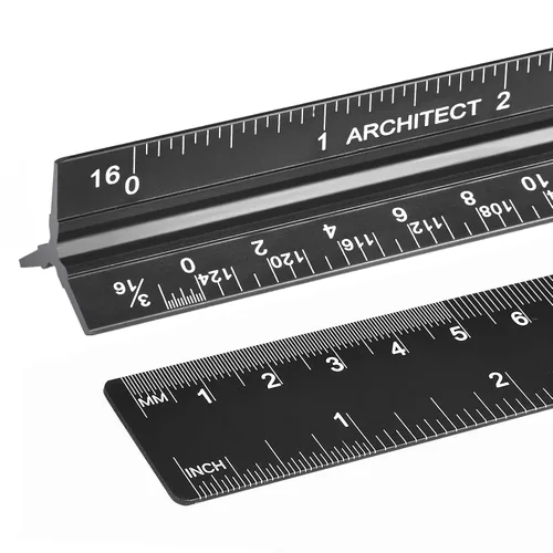 Vista 9 de Regla de escala triangular de arquitectura e ingeniería, juego de reglas de escala arquitectónica de 12 pulgadas, aluminio grabado con láser