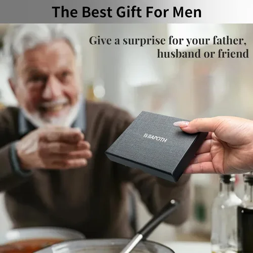 Vista 6 de Cartera delgada para hombres, carteras de cuero 100% genuino para hombres, cartera RFID para hombres con ranura para identificación, ranura