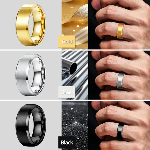 Vista 5 de Jstyle Anillos de acero inoxidable para hombres, anillo de boda, banda simple y genial, 0.315 in de ancho, 3